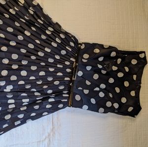 Polka dot fit and flare dress navy